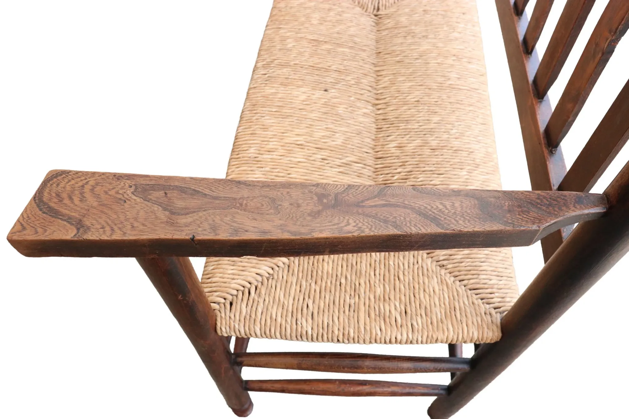 Antique Dutch wooden bench with woven seat