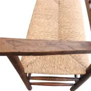 Antique Dutch wooden bench with woven seat