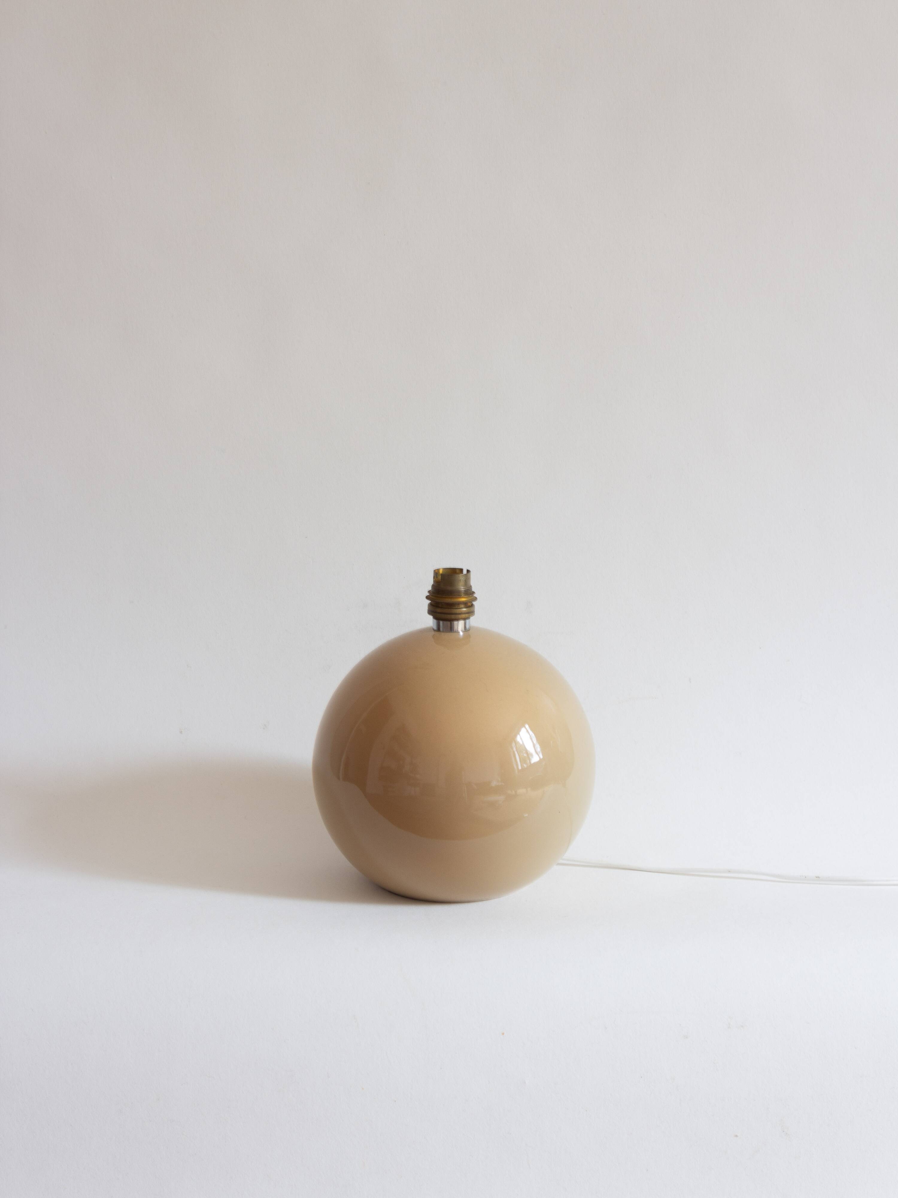 Ceramic ball lamp base in caramel beige color, 70s