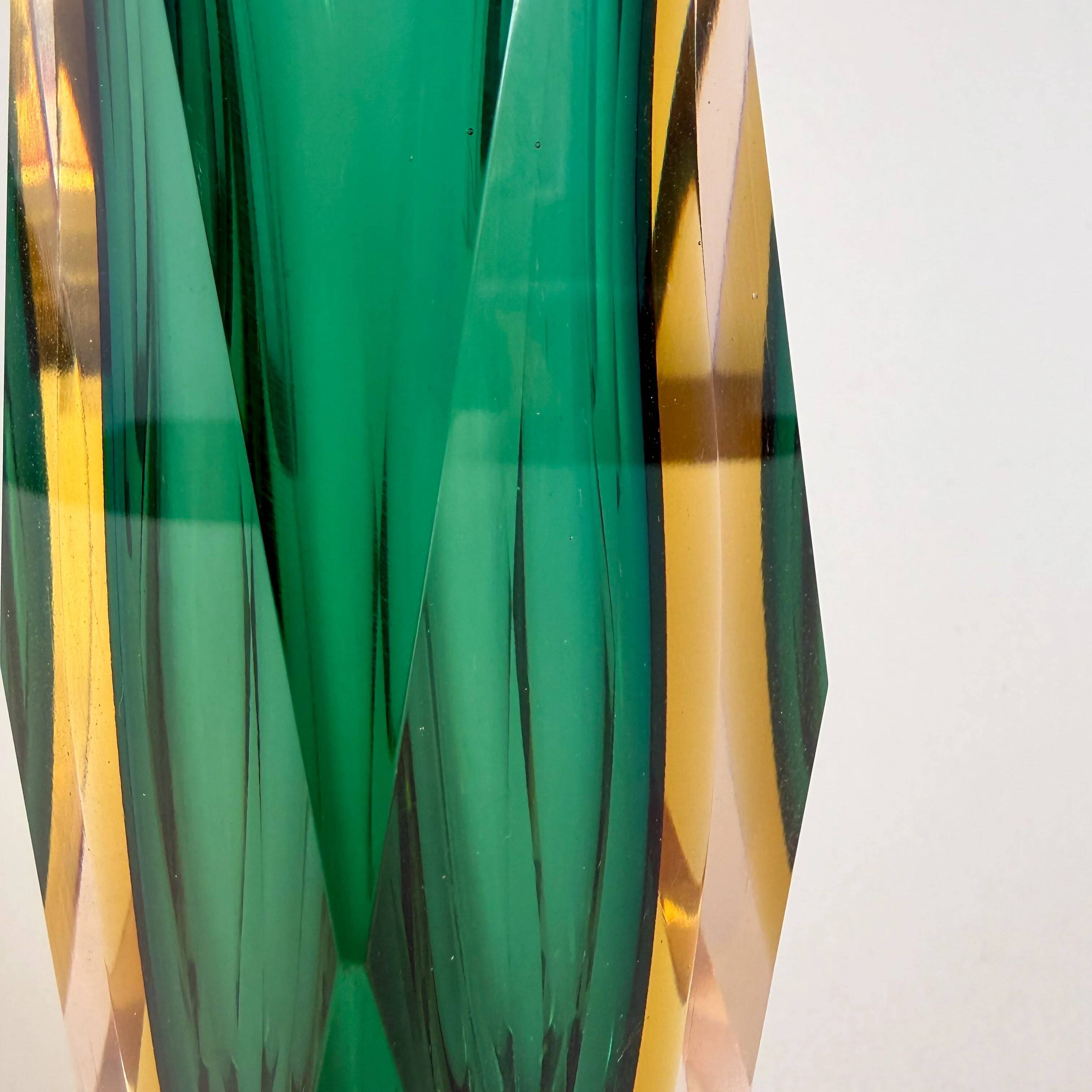 Faceted Sommerso vase from Murano in green