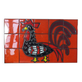 Rooster on vintage enameled ceramic wall plate 50/60s. 50x30cm B667