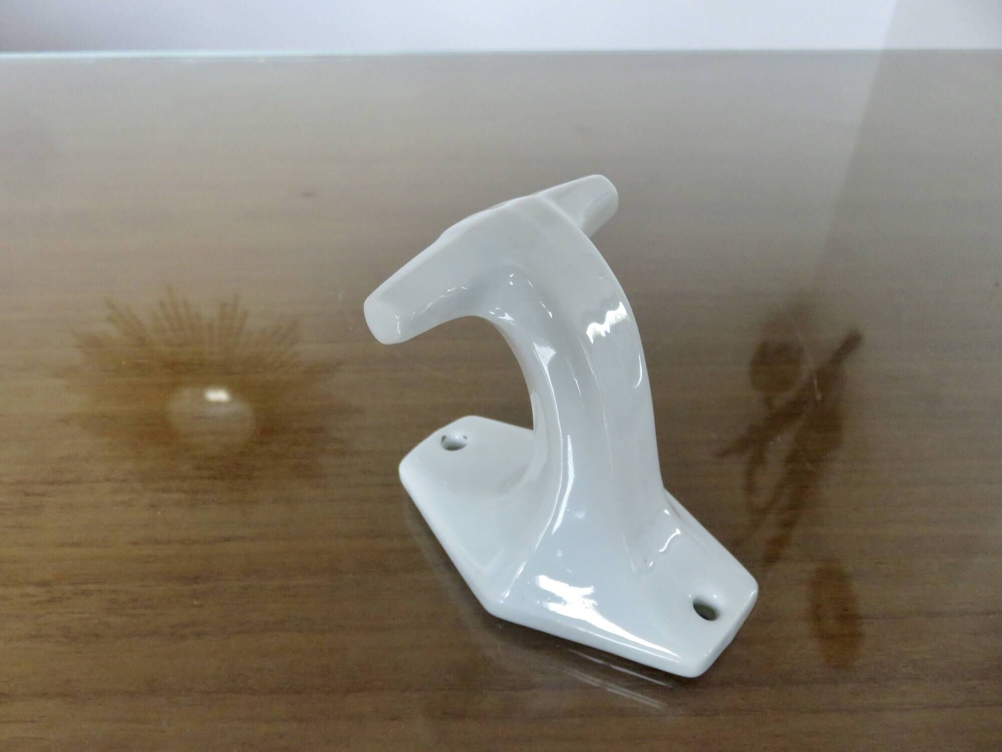 Art Deco white porcelain coat hook 1930s 40s