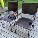 Fauteuils en cuir et fer forgé