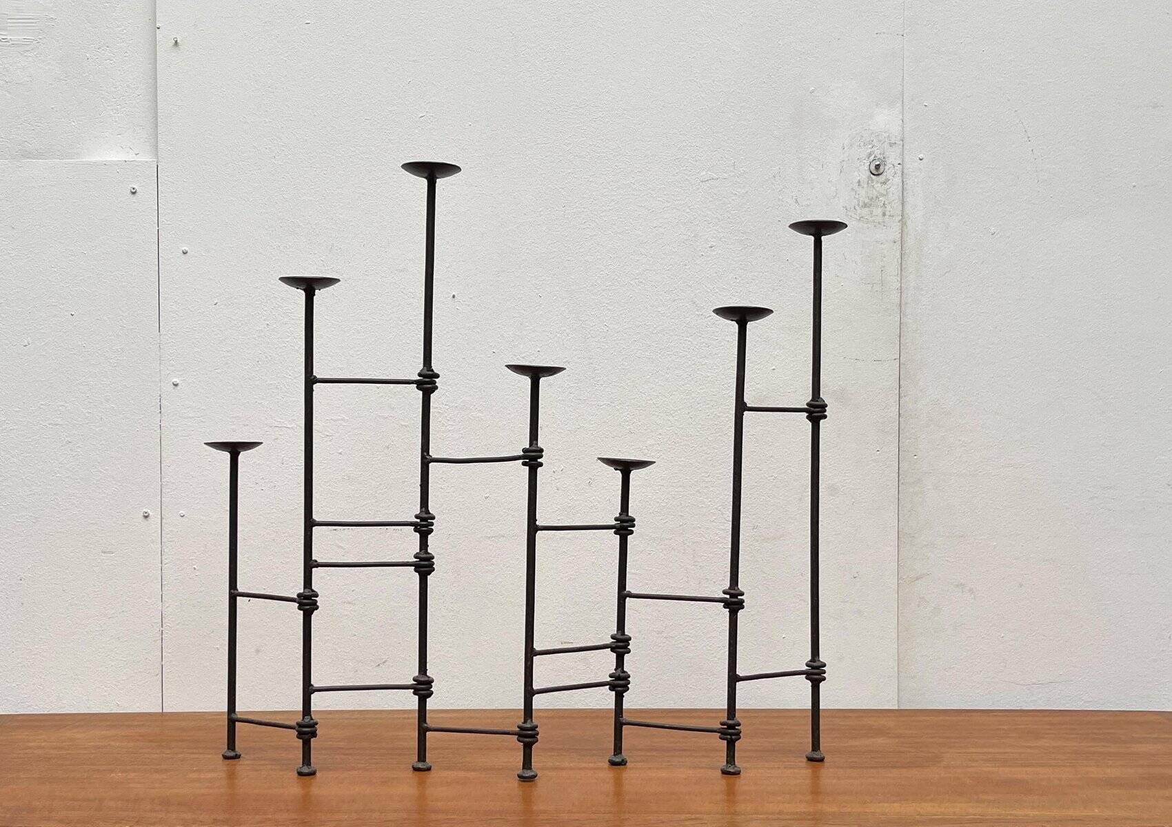 Mid-century brutalist extendable wrought iron floor chandelier, 1960s.