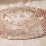 Oval bowl in crystal and frosted glass, pink and frosted.