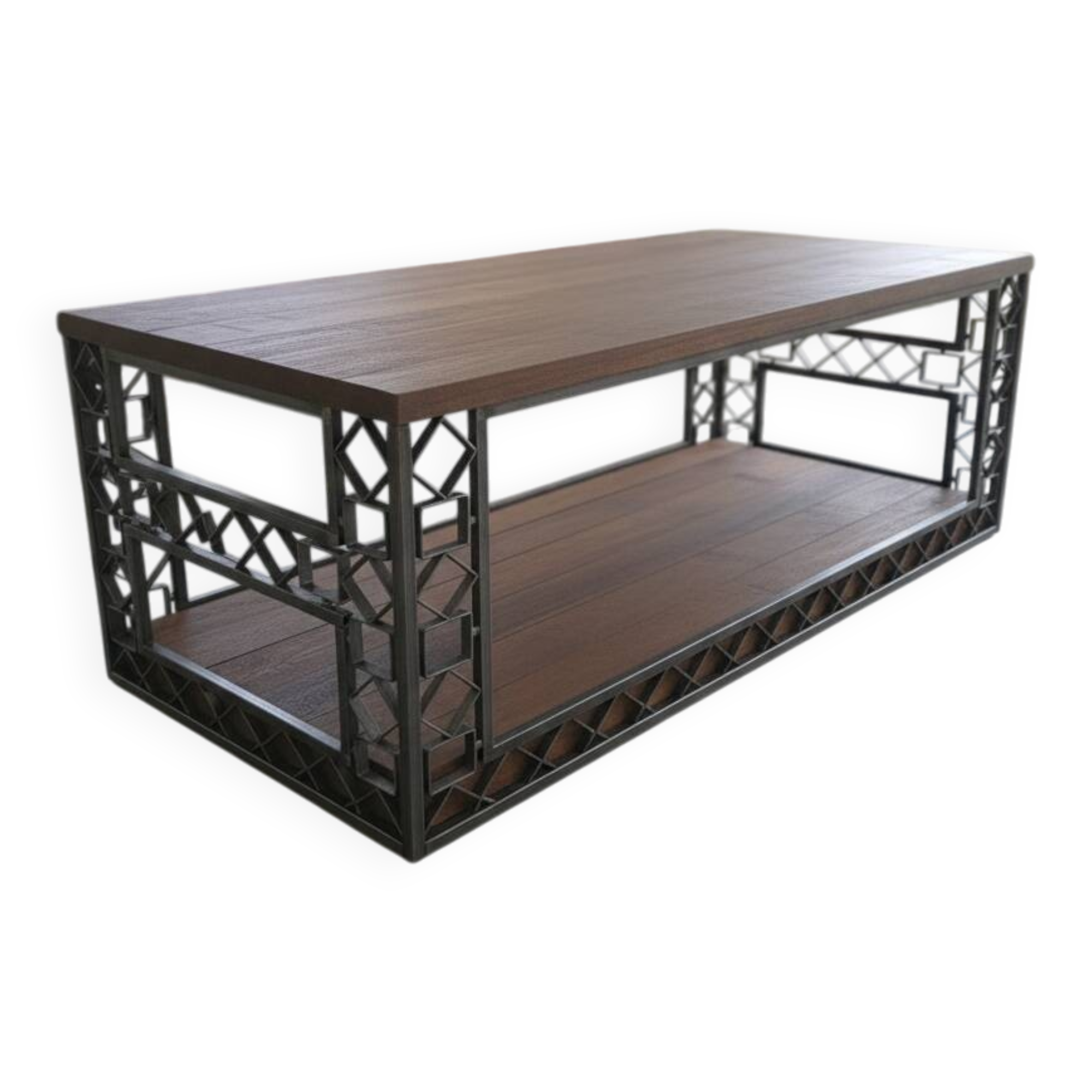 "Signature" coffee table - Cut steel & solid wood - Artisan design