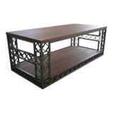 "Signature" coffee table - Cut steel & solid wood - Artisan design