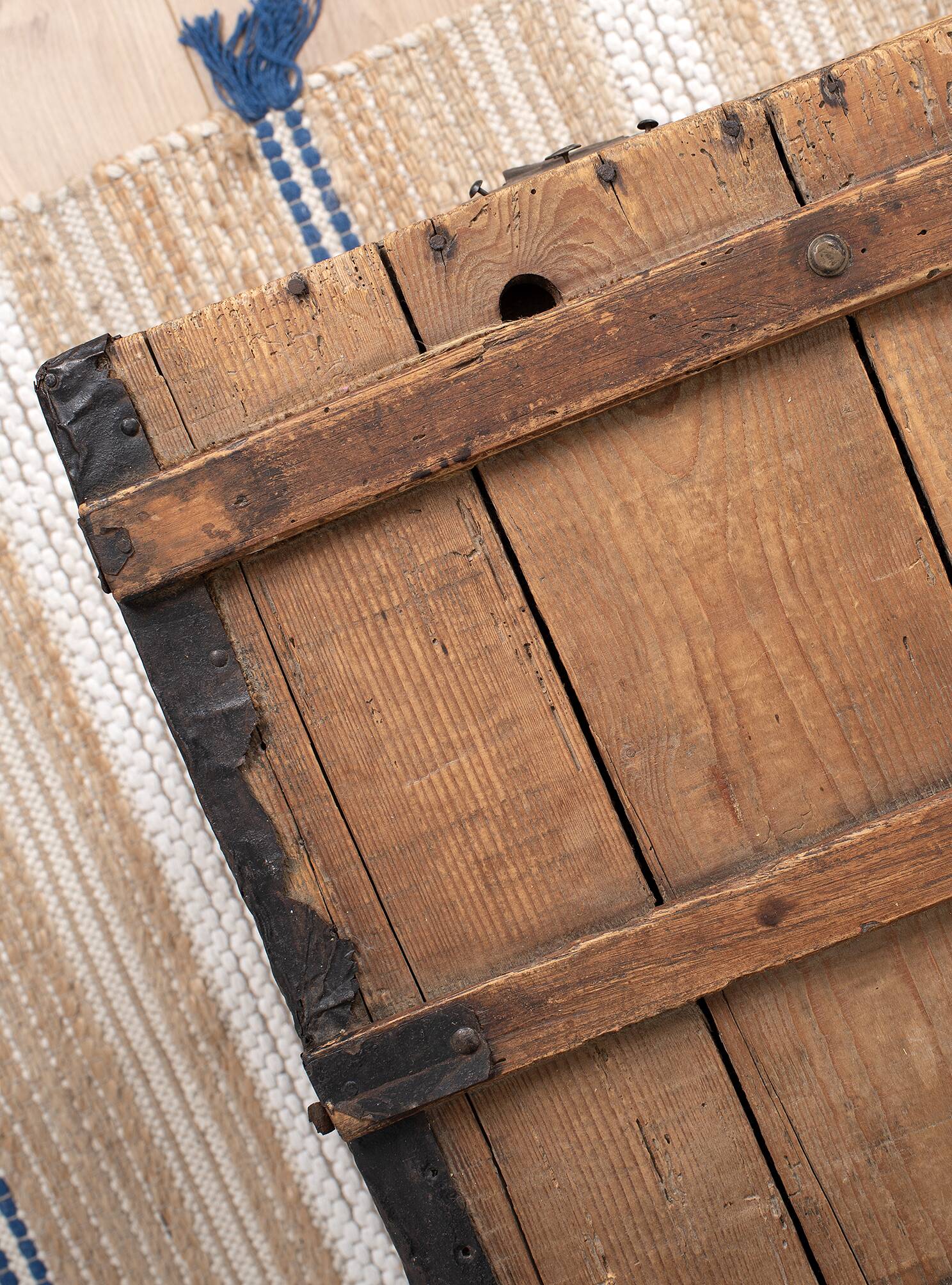 Large old trunk, wood and steel