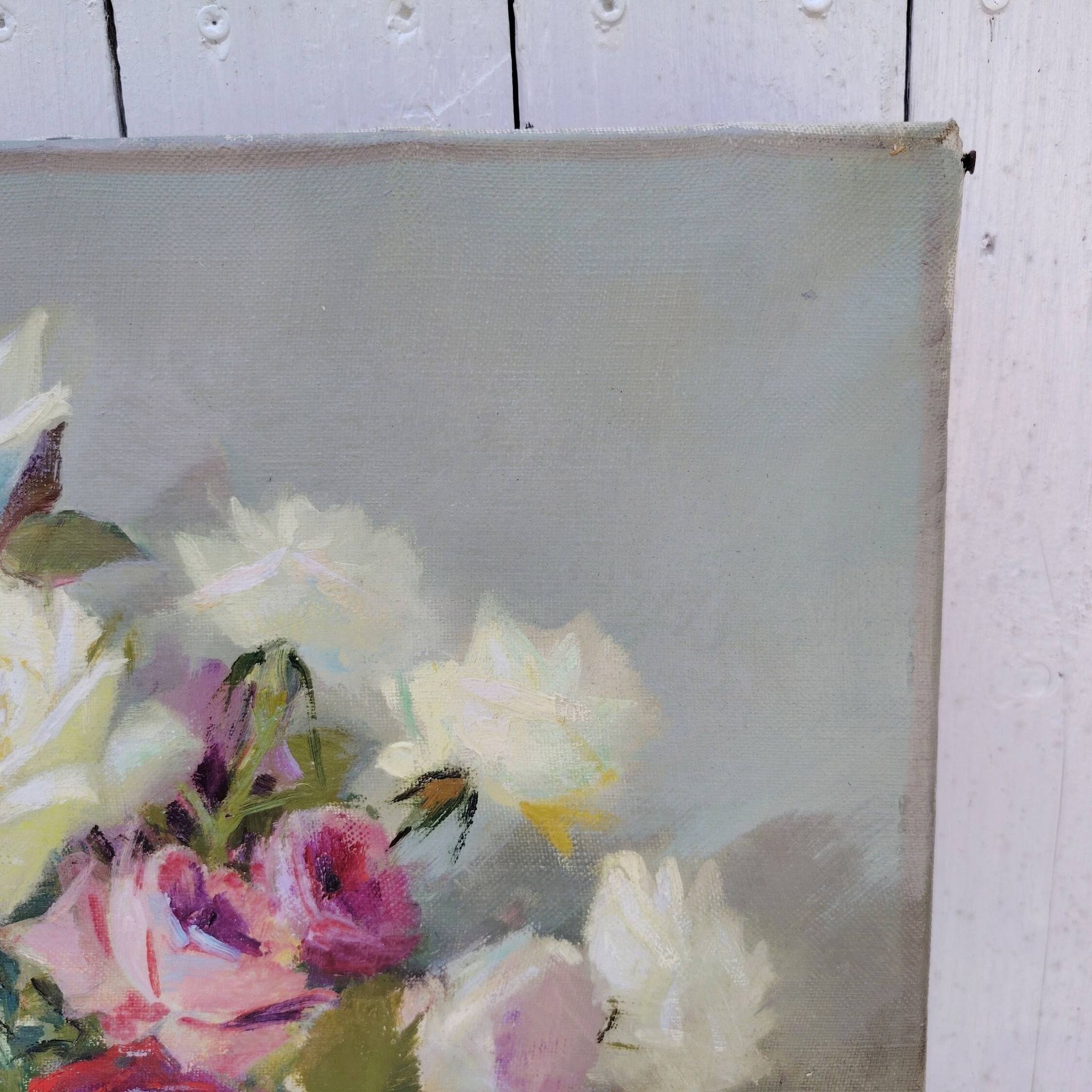 Huile sur toile  Bouquet de roses  signé Robert