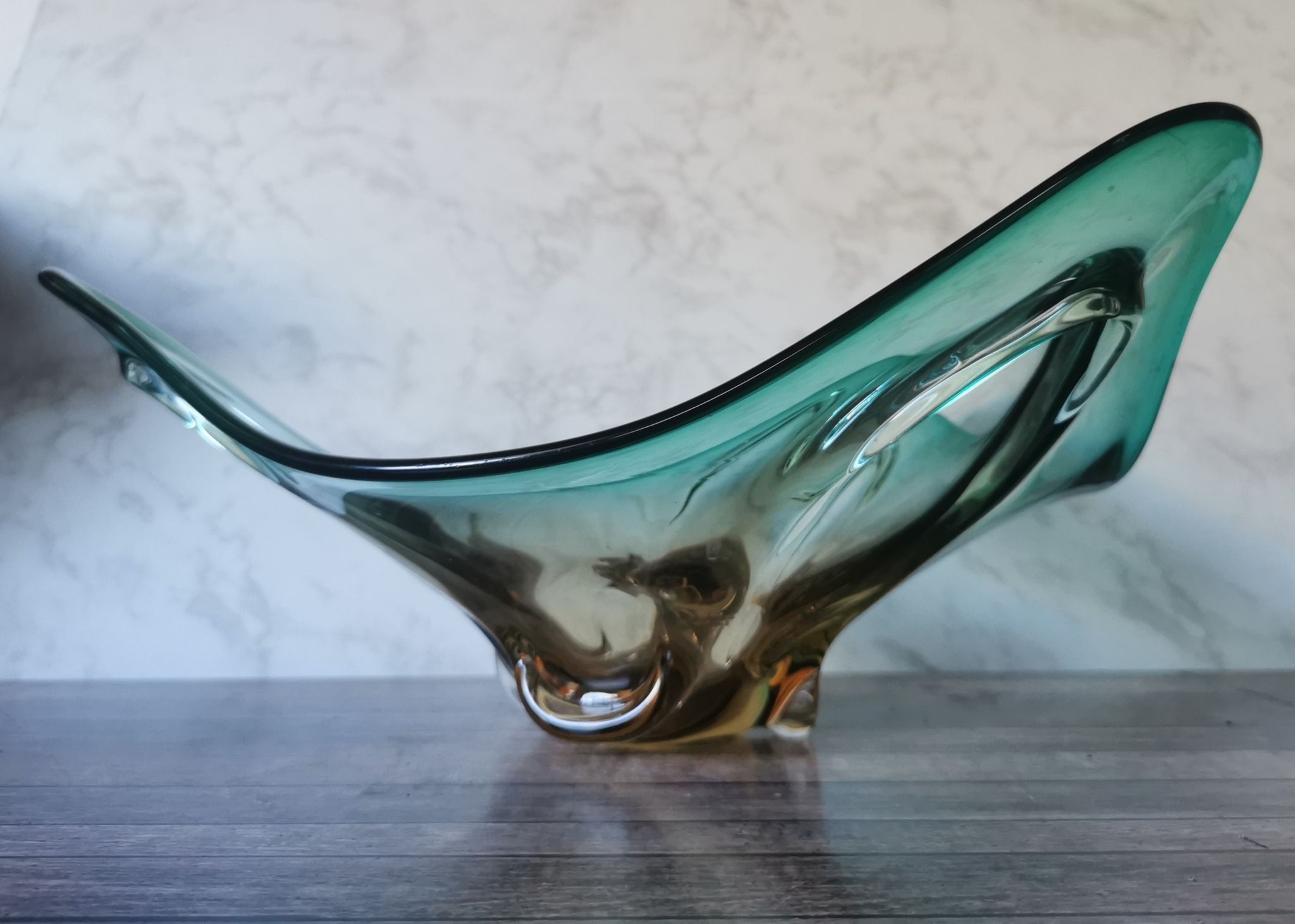 Large amber and green glass cup