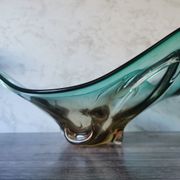 Large amber and green glass cup