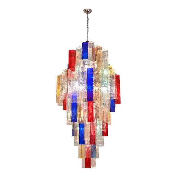 Monumental Contemporary Multicolour “Square Bark” Murano Glass Italian Chandelier