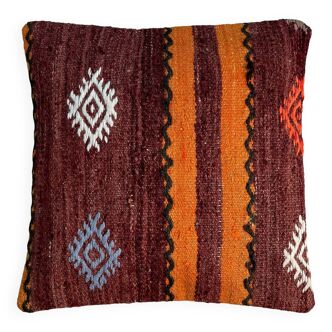 Vintage  Turkish kilim cushion cover , 40 x 40 cm