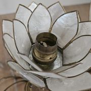 Pair of brass and mother-of-pearl lotus bedside lamps