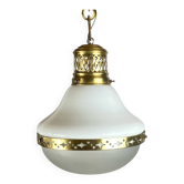 Opaline suspension light 1920 with a gilded brass chain