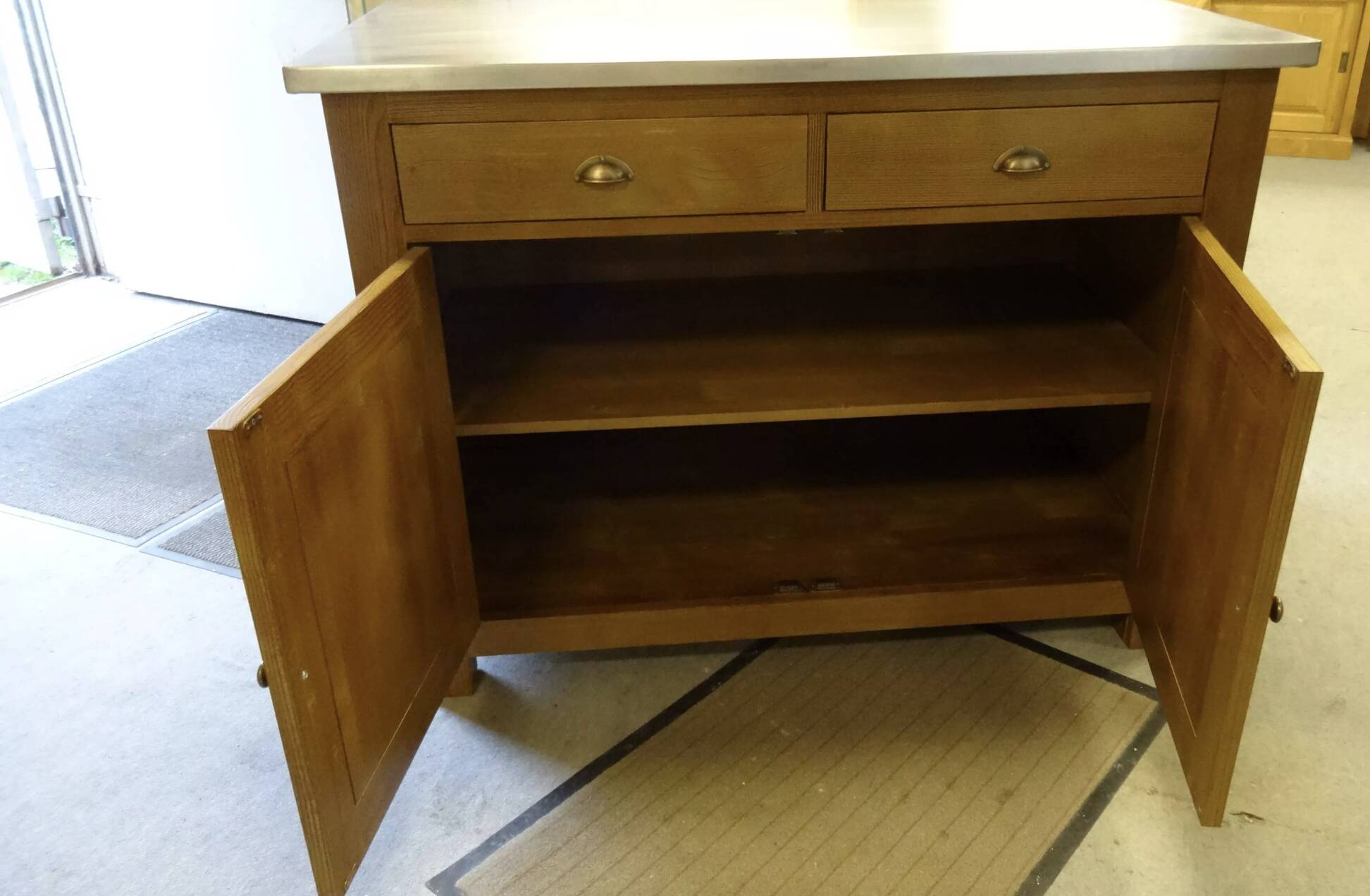 Solid wood sideboard zinc metal top