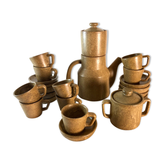 Service à café en grès - cafetière, sucrier et 9 tasses avec soucoupes