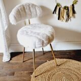 Chaise moumoute blanche doré style Pelfran