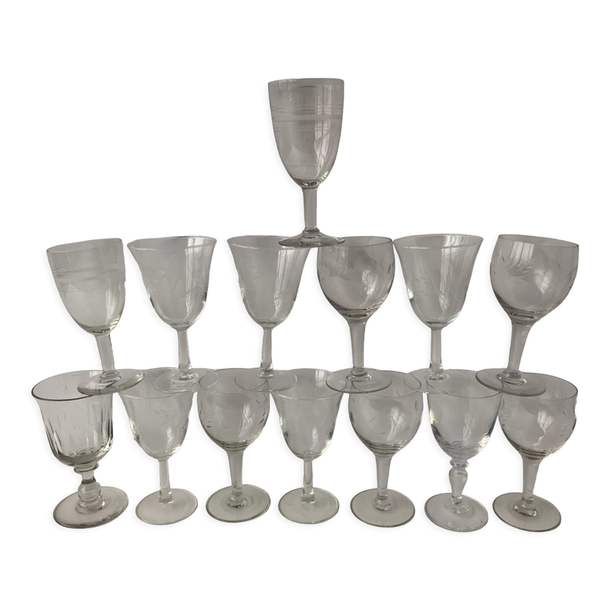 14 antique stemmed glasses