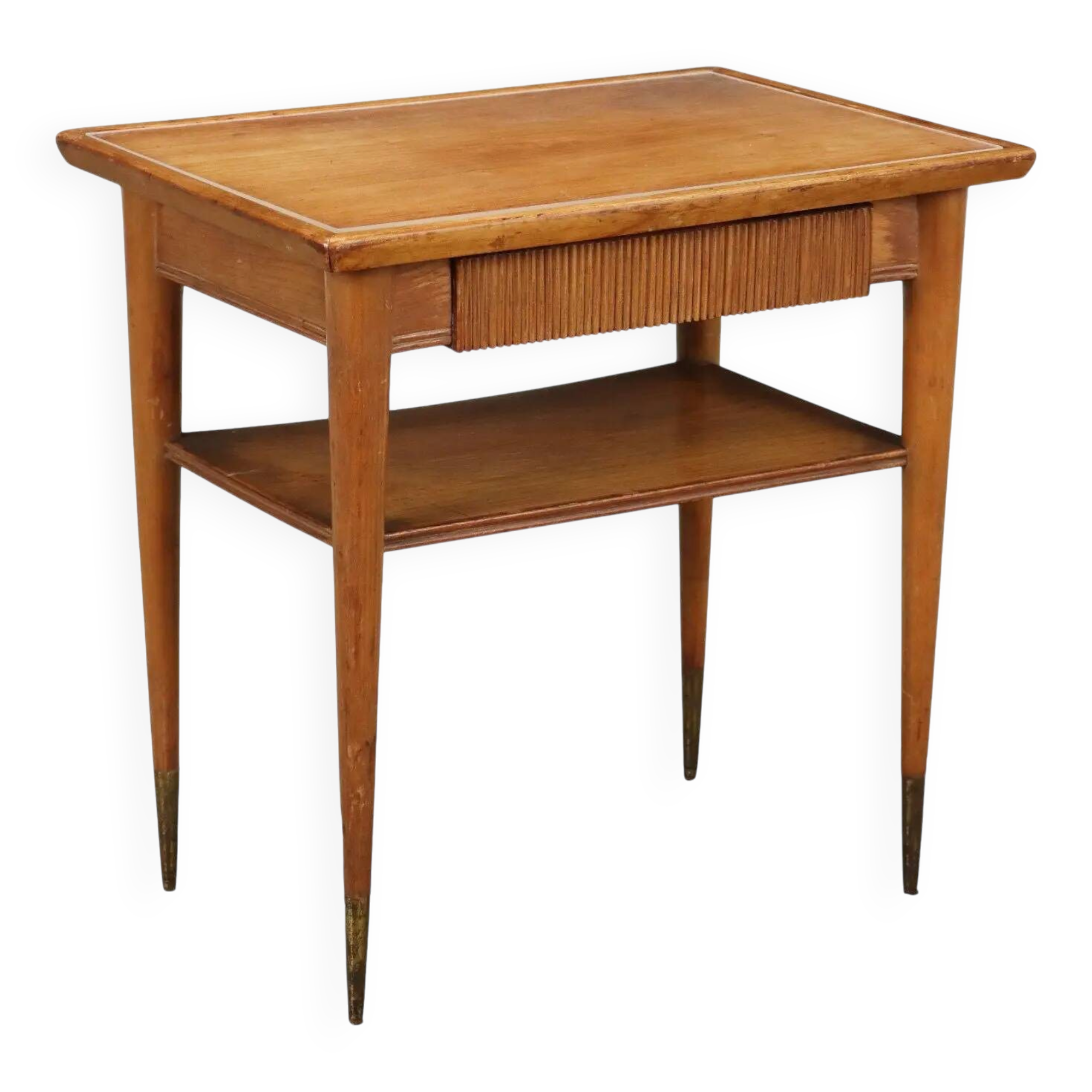 Vintage coffee table from the 1950s in brass, plexiglass, and ash wood, Italy.
