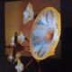 Opalescent glass and copper chandelier