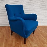 Fauteuil danois, laine, hêtre, entièrement rénové