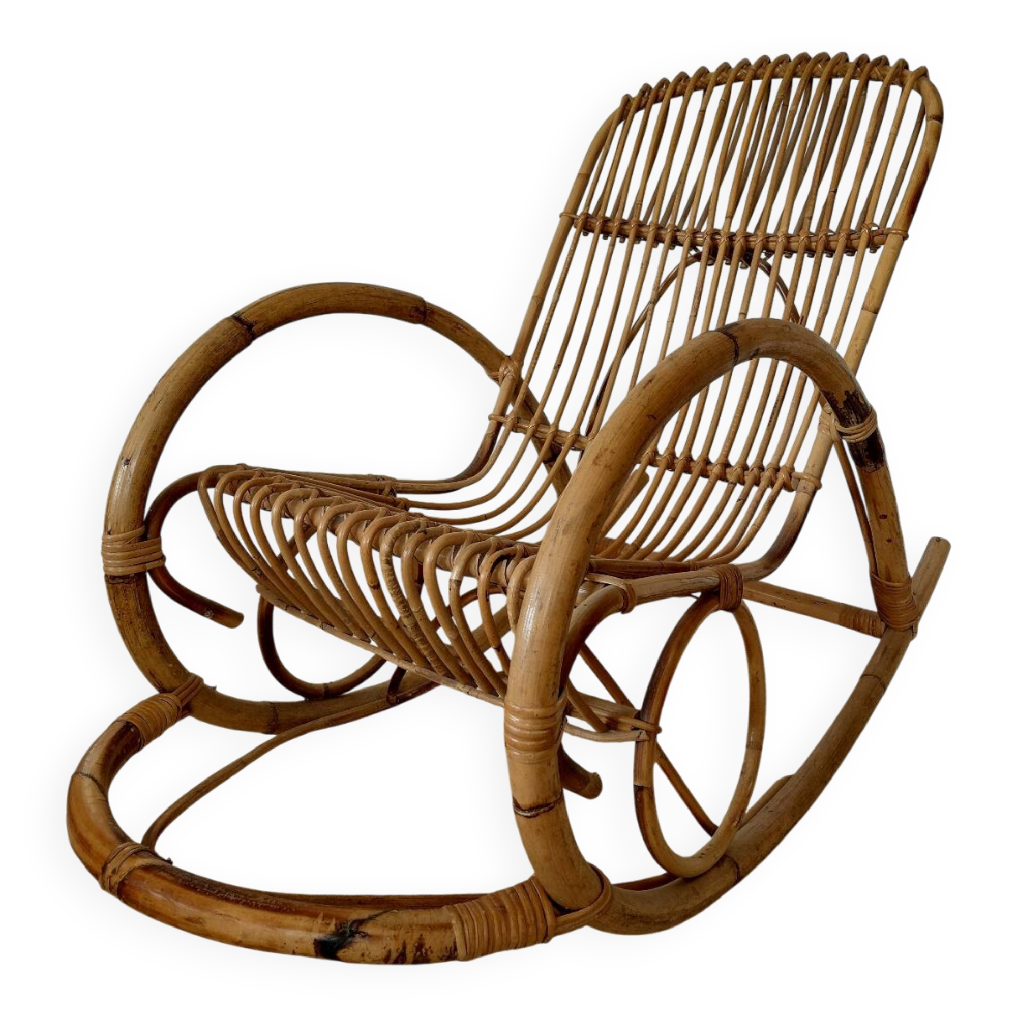 Natural rattan rocking chair - Vintage 1960s/70s
