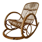 Fauteuil à bascule (Rocking-chair) en rotin naturel-Vintage 1960/70