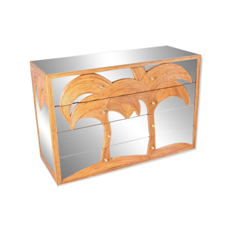 Commode « palmiers: en rotin et miroir