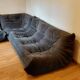 Togo Set by Ligne Roset, 3-seater sofa, corner piece and armchair in grey alcantara.