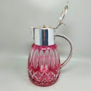 1960s Red Bohemian Cut Crystal Glass Pitcher. Made in Italy