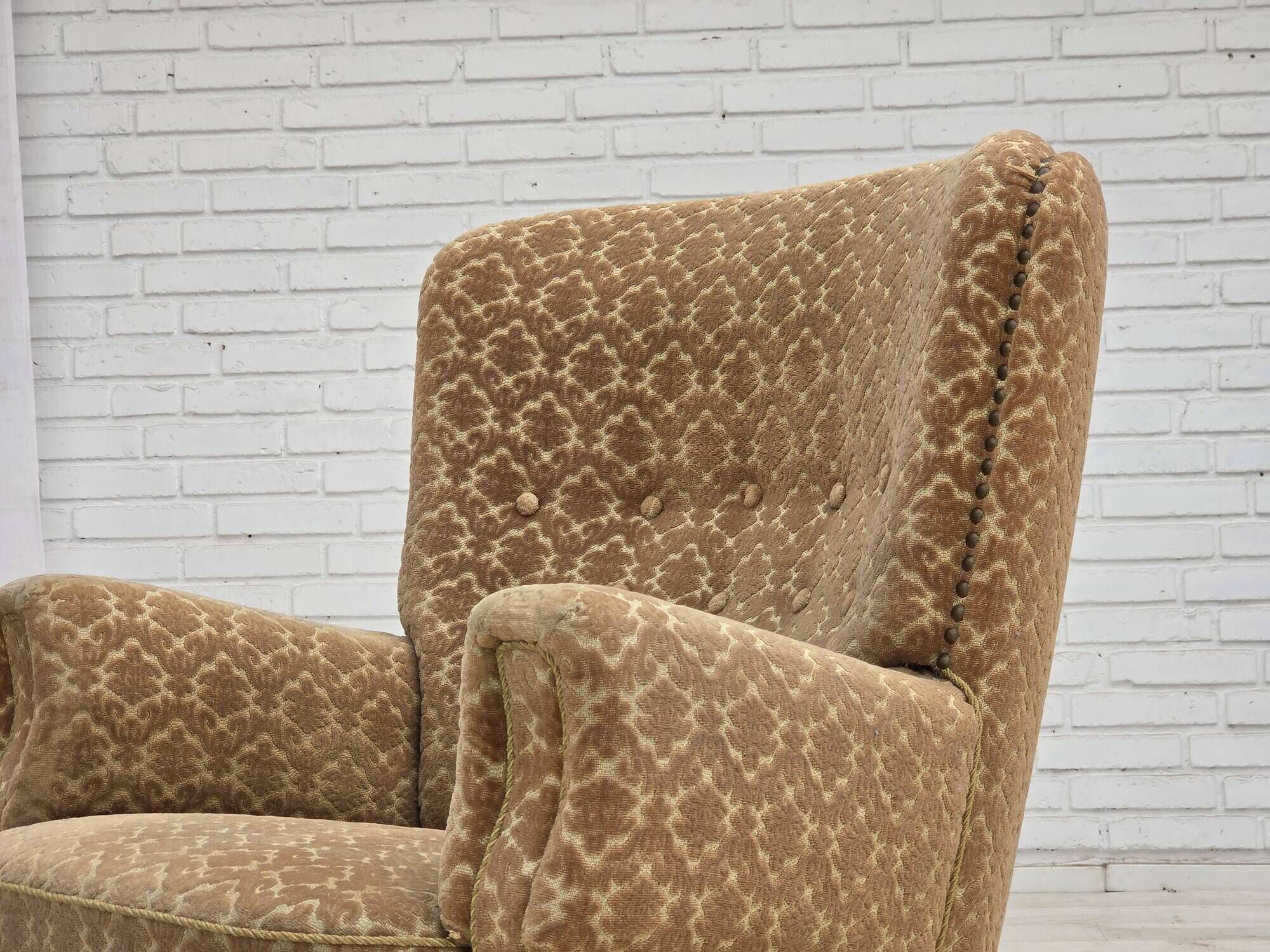 1960s, Danish armchair, furniture velour, beech wood.