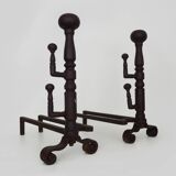 Large pair of wrought iron fireplace andirons. France, 19th century.