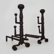 Large pair of wrought iron fireplace andirons. France, 19th century.