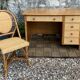 Vintage rattan and woven wicker desk 1970