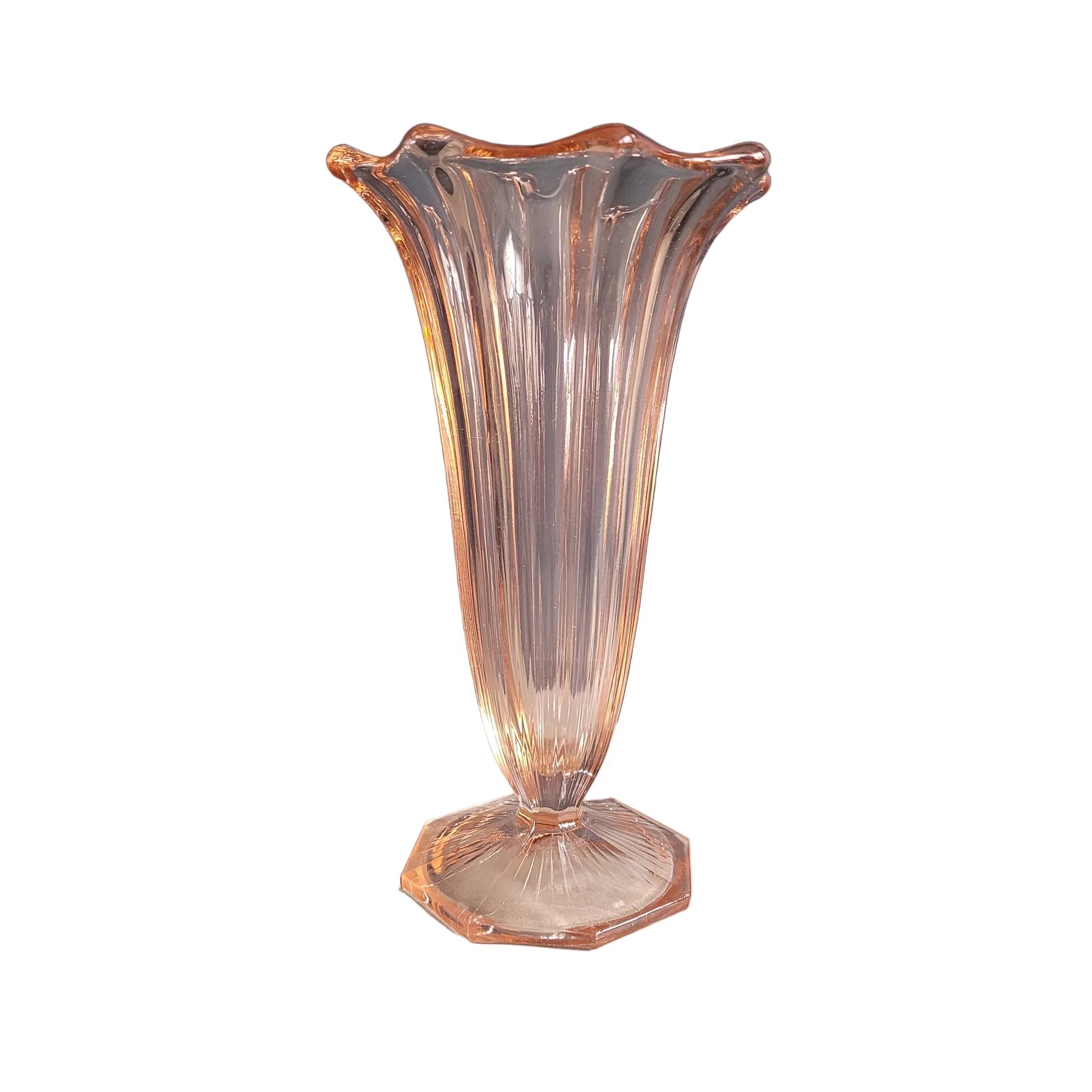 Vintage pink moulded glass tulip vase