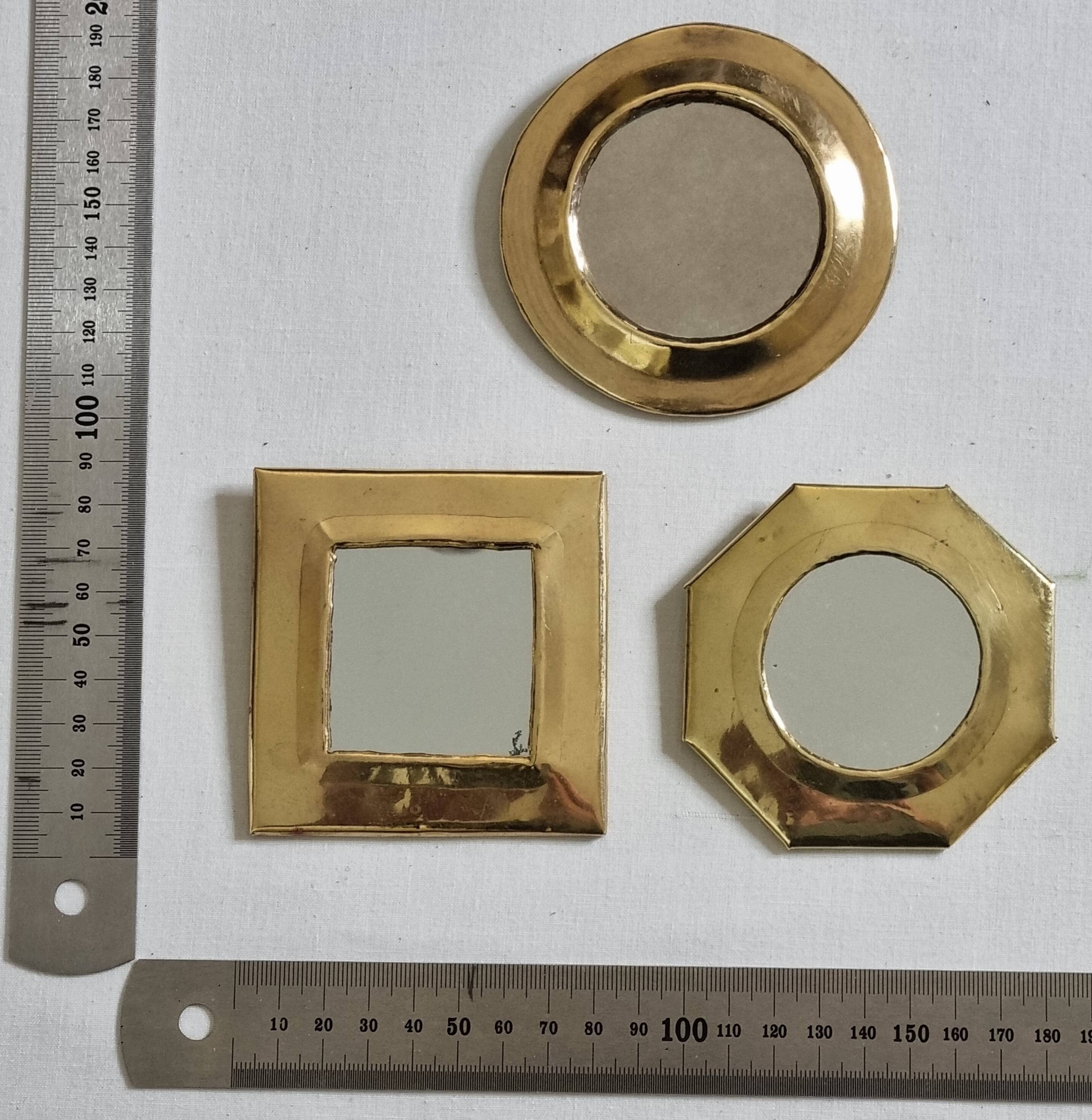 Set of 3 wall mirrors in brass, vintage Moroccan craftsmanship, 9 cm
