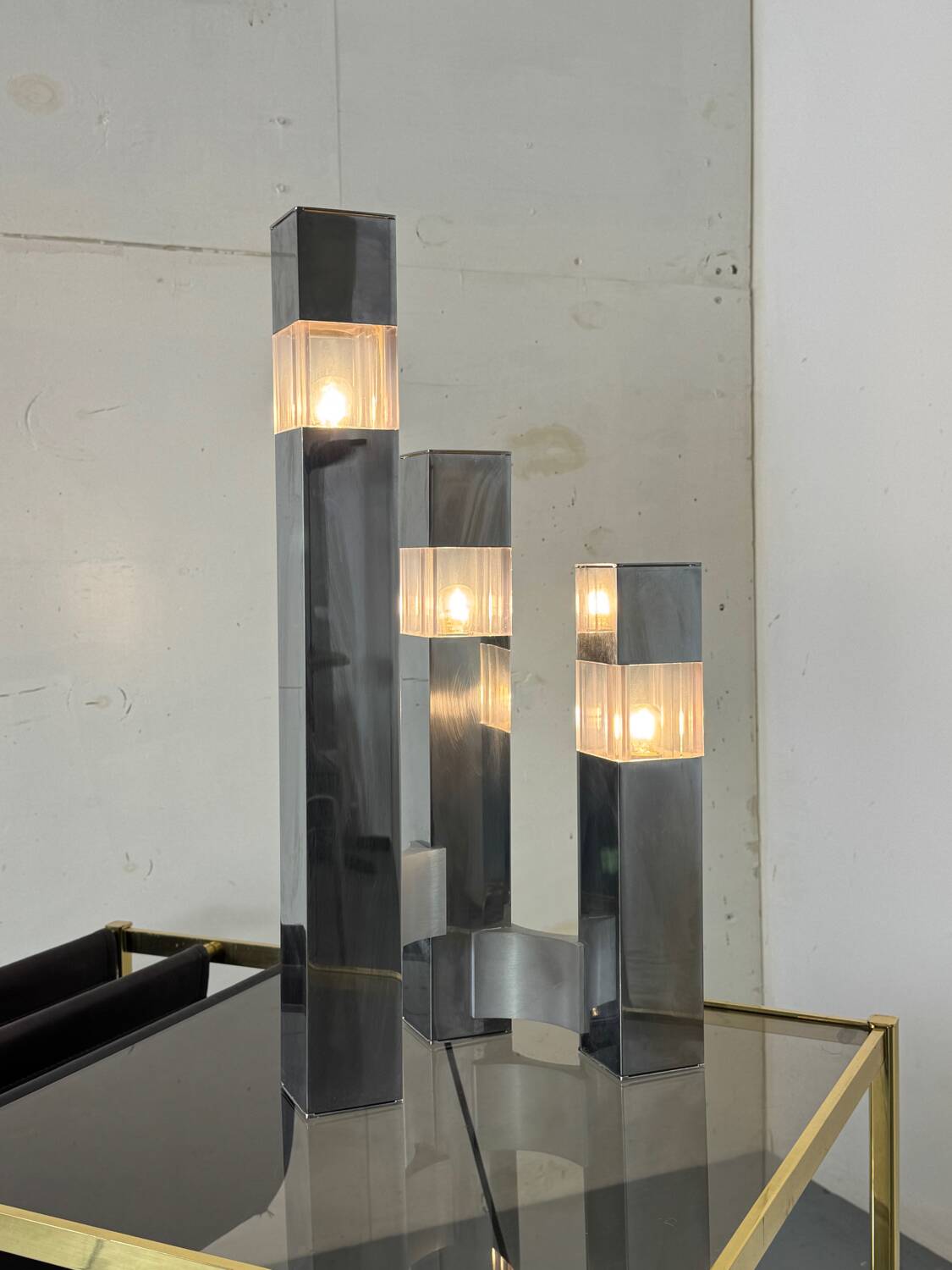 Very Mid-Century Modernist Architectural Sciolari Cubic Table Lamp by Gaet