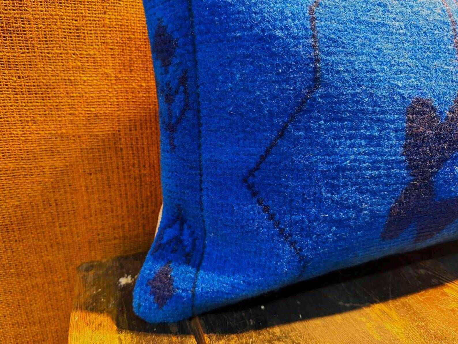 Vintage Wool Lumbar Pillow, Geometric Tribal Navy Cushion 12x20