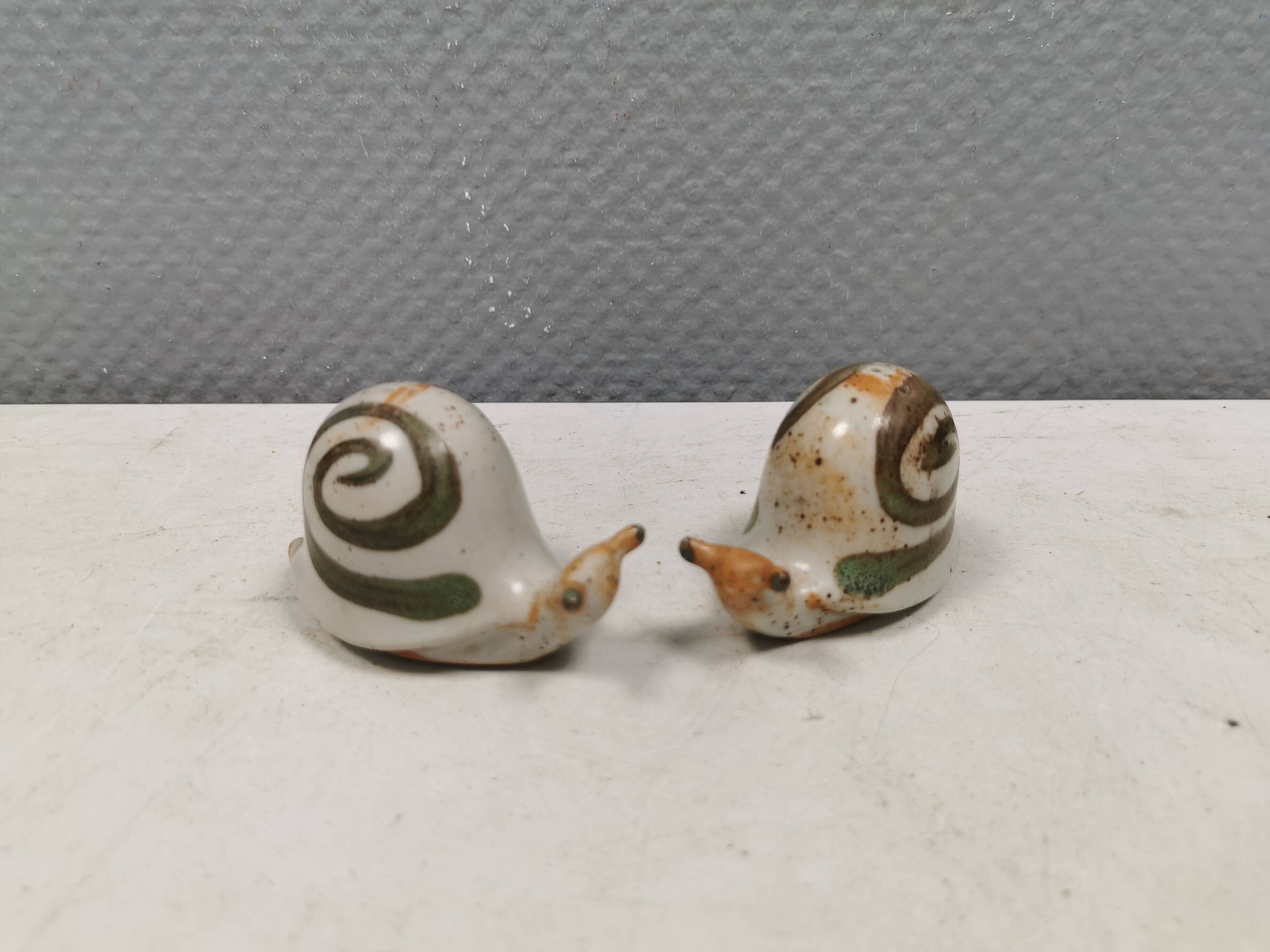 Ceramic snails as salt and pepper shakers, Denmark, 1970s-1980s