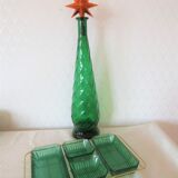 Golden vintage aperitif tray with green ramekins Arcoroc-France