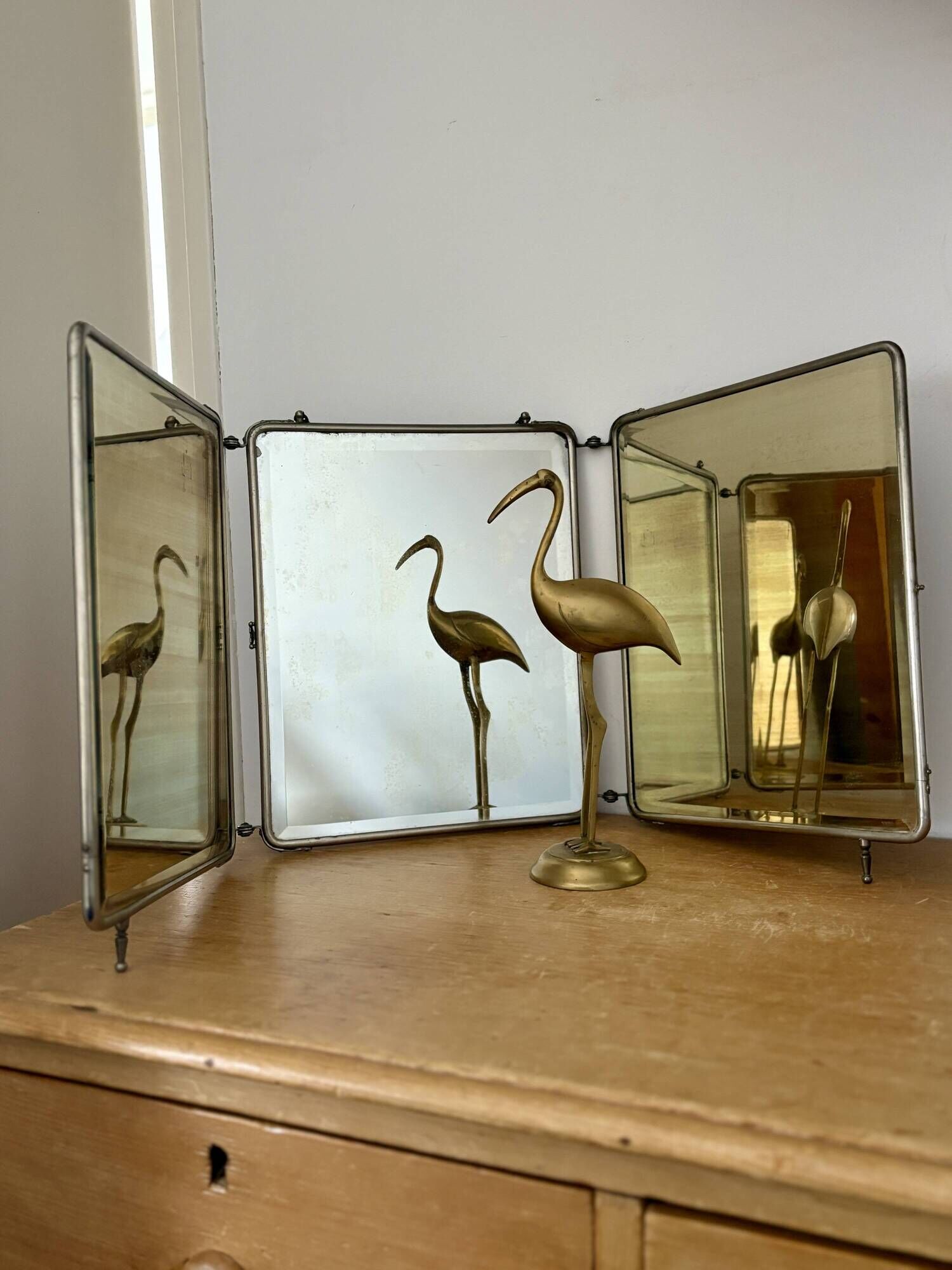 Antique barber's triptych mirror