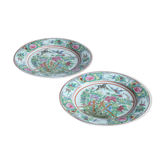 Famille rose Canton chinese butterly plates