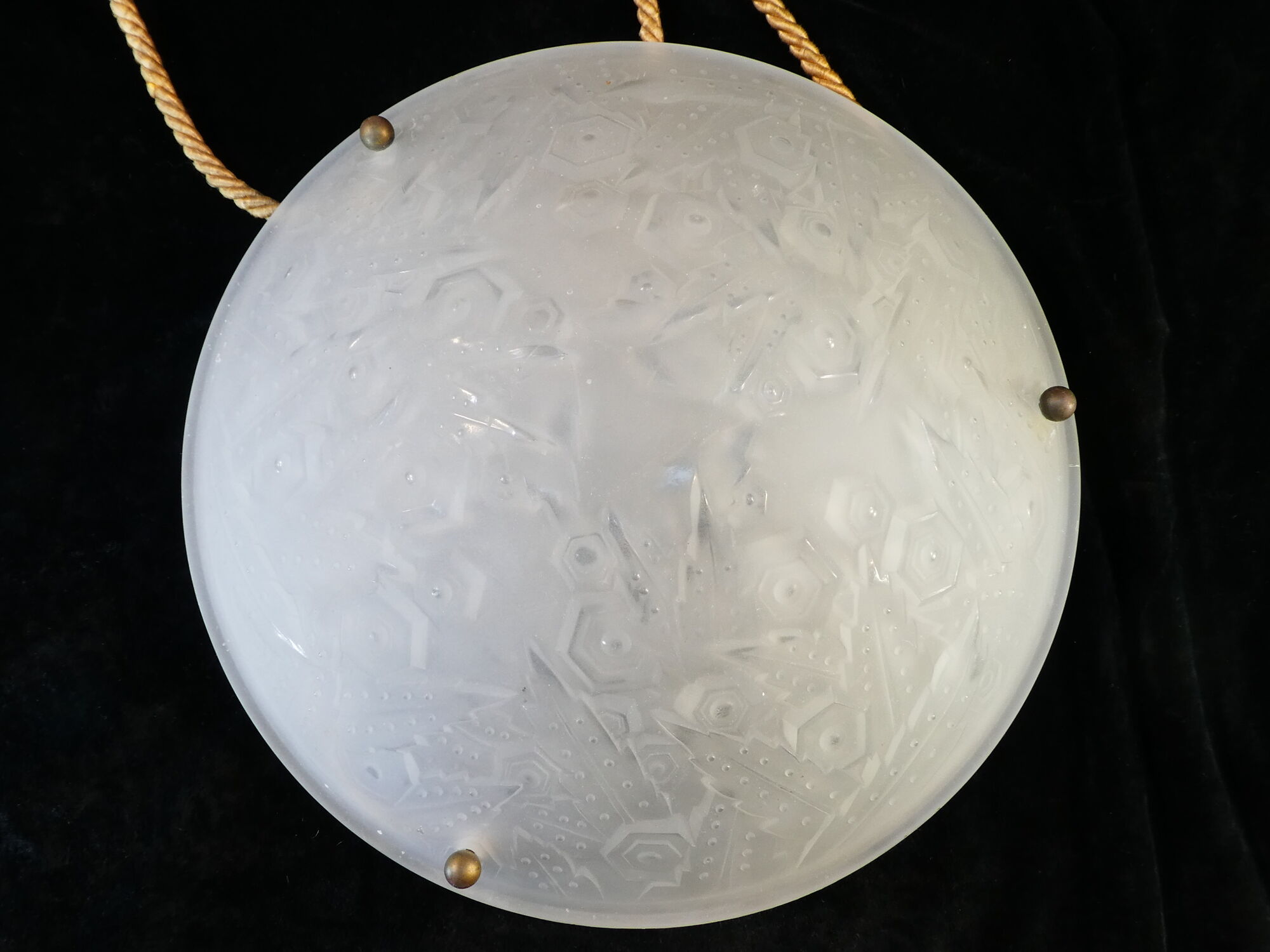 Pendant lamp washbasin art deco pressed molded glass muller freres luneville