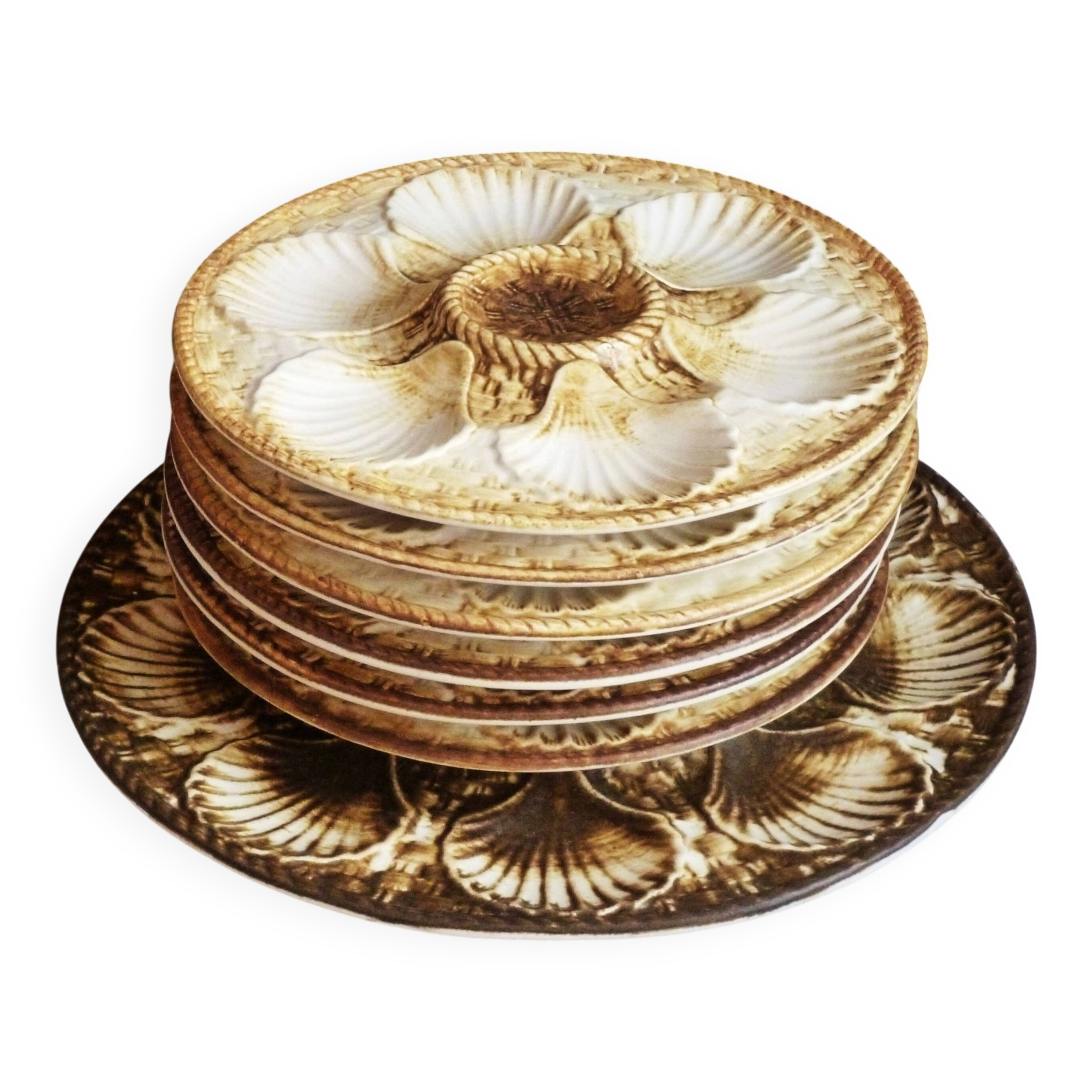 Oyster service, platter and 6 Longchamp oyster plates.