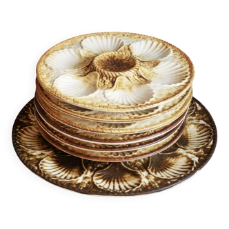 Oyster service, platter and 6 Longchamp oyster plates.