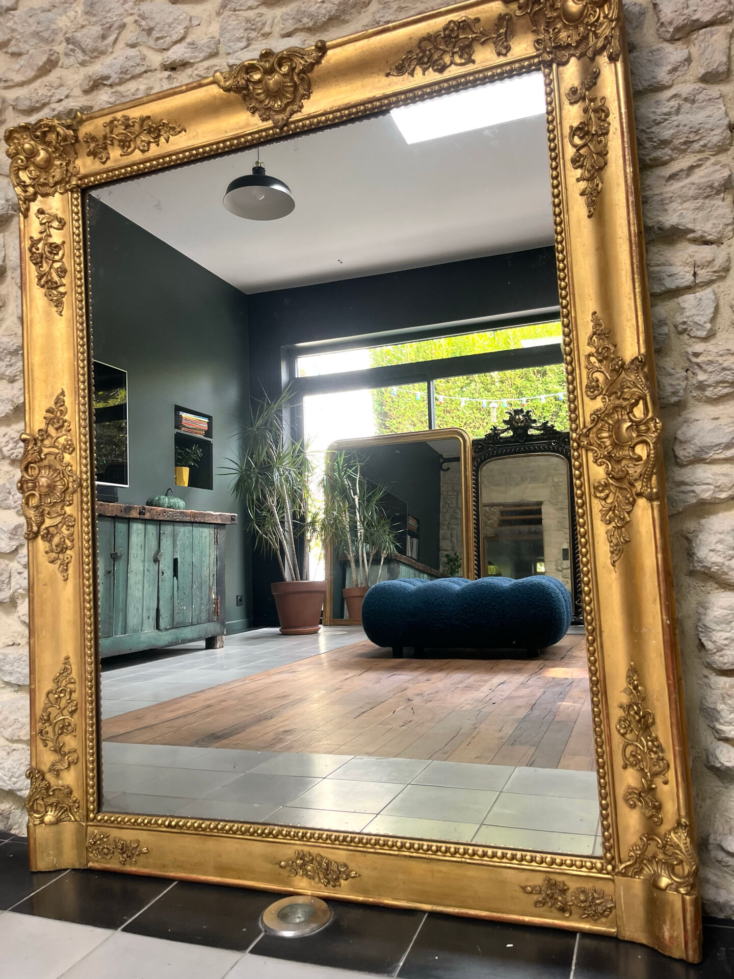 Miroir de cheminée époque Empire 128/102,5cm, trumeau, glace mercure