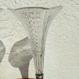 Pair of engraved tulip vases soliflor in silver metal in glass of 32