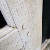 Ancient paneled solid oak door with 3 windows