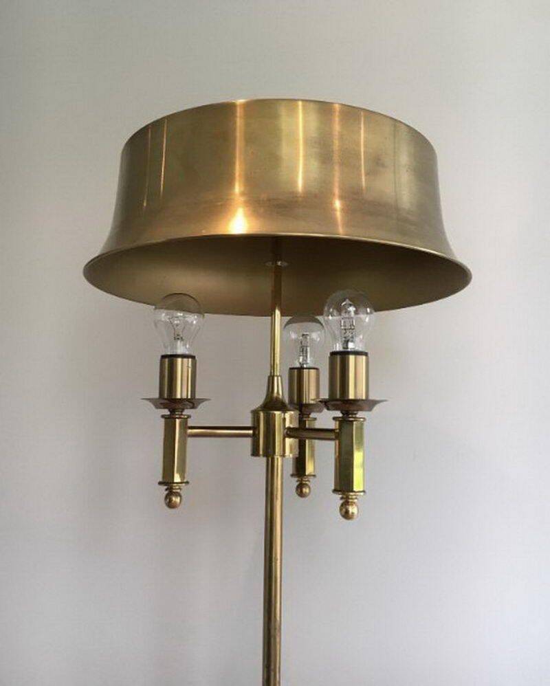 Brass floor lamp with a brass shade. Attributed to Maison Charles
